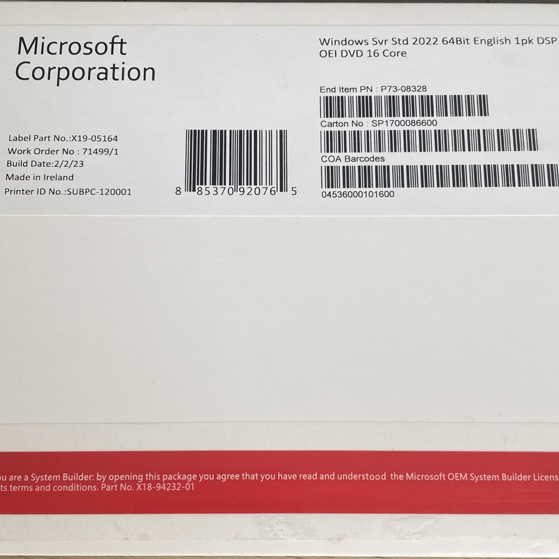 MS Software Windows Server 2022 Standard English Sealed Dvd Pack  Device Online Activation